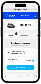 Celular com a tela do aplicativo onde é feita a consulta e pagamento dos débitos do veículo.