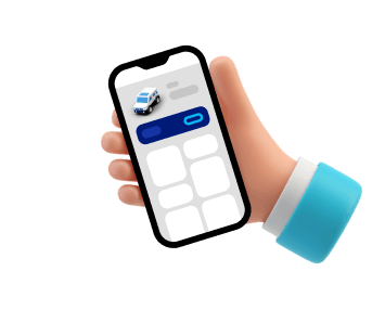 Mão segurando um celular com o aplicativo Zul+ e um carro branco ao fundo.